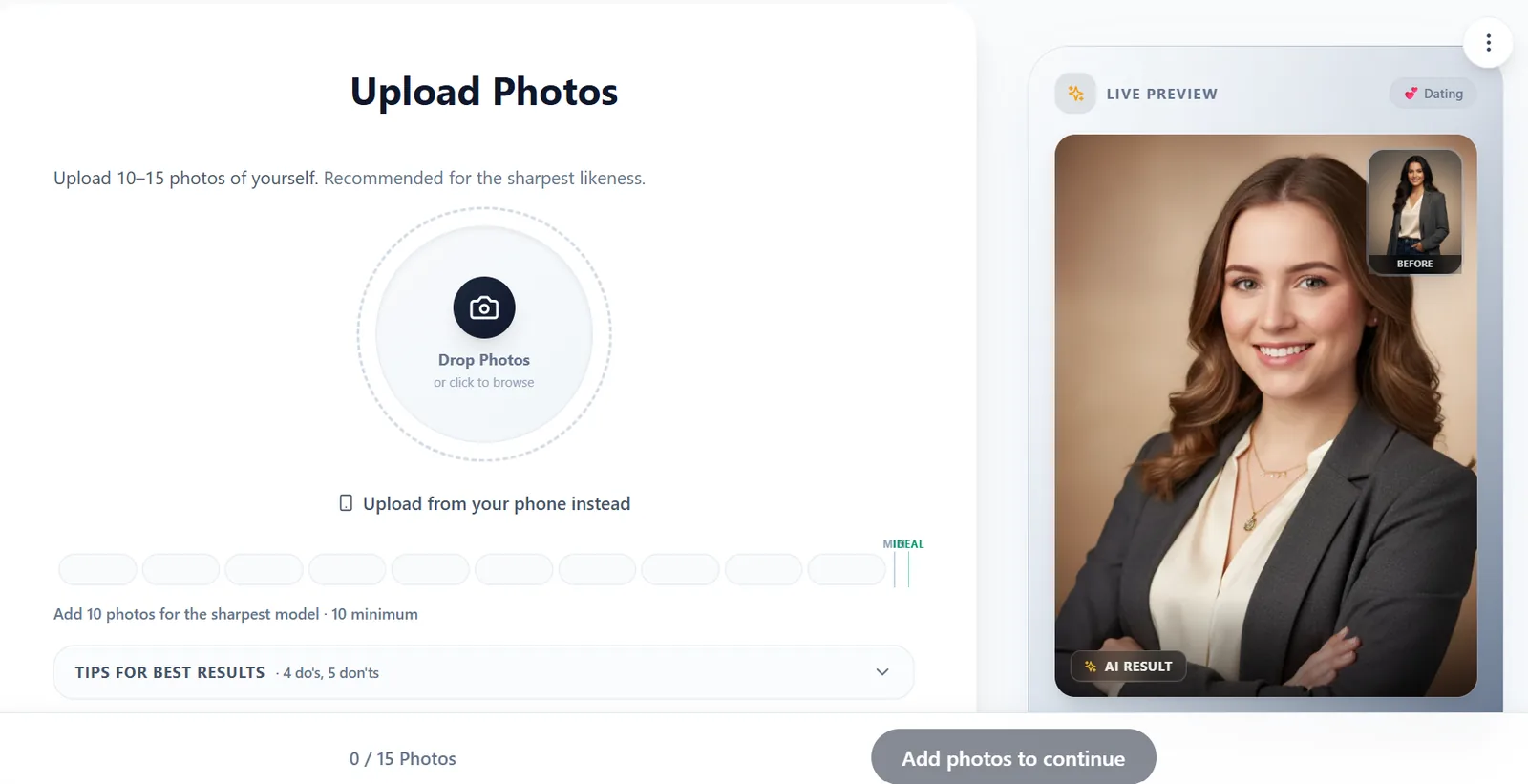MyPhotoAI upload wizard